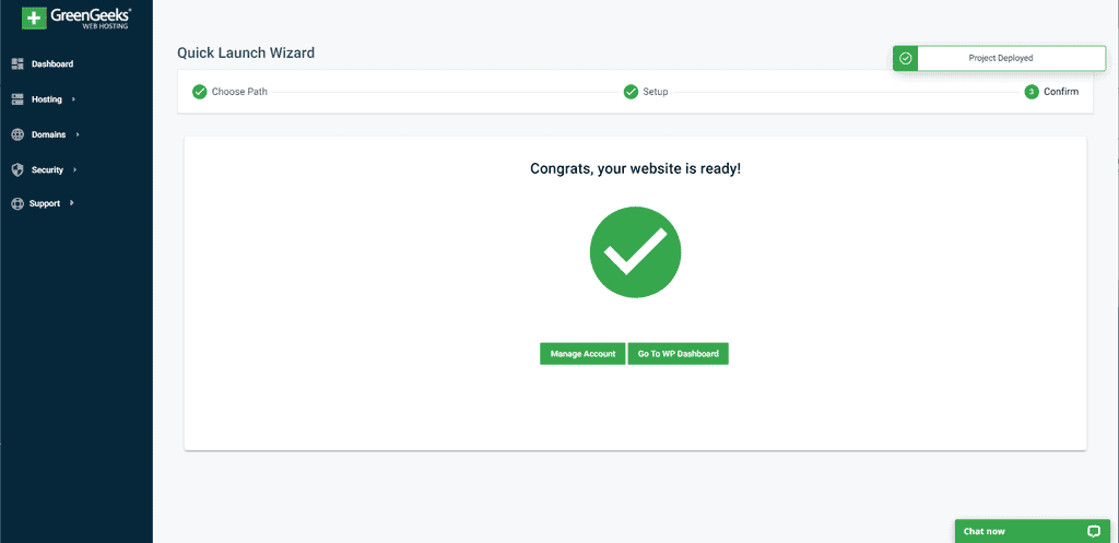 GreenGeeks Congrats Message