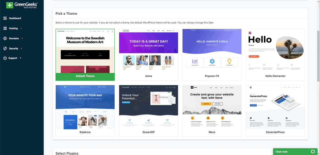 GreenGeeks Pick Themes and Plugins Feature