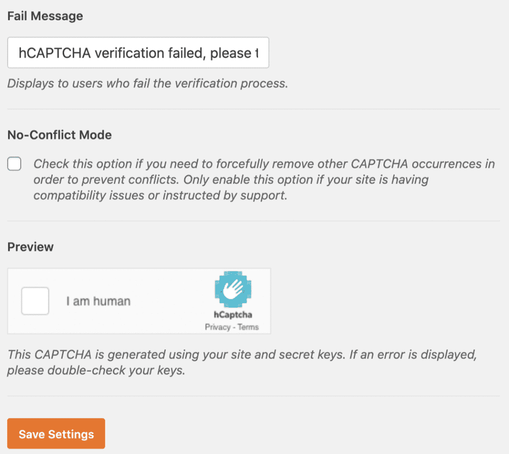 Additional hCaptcha Settings