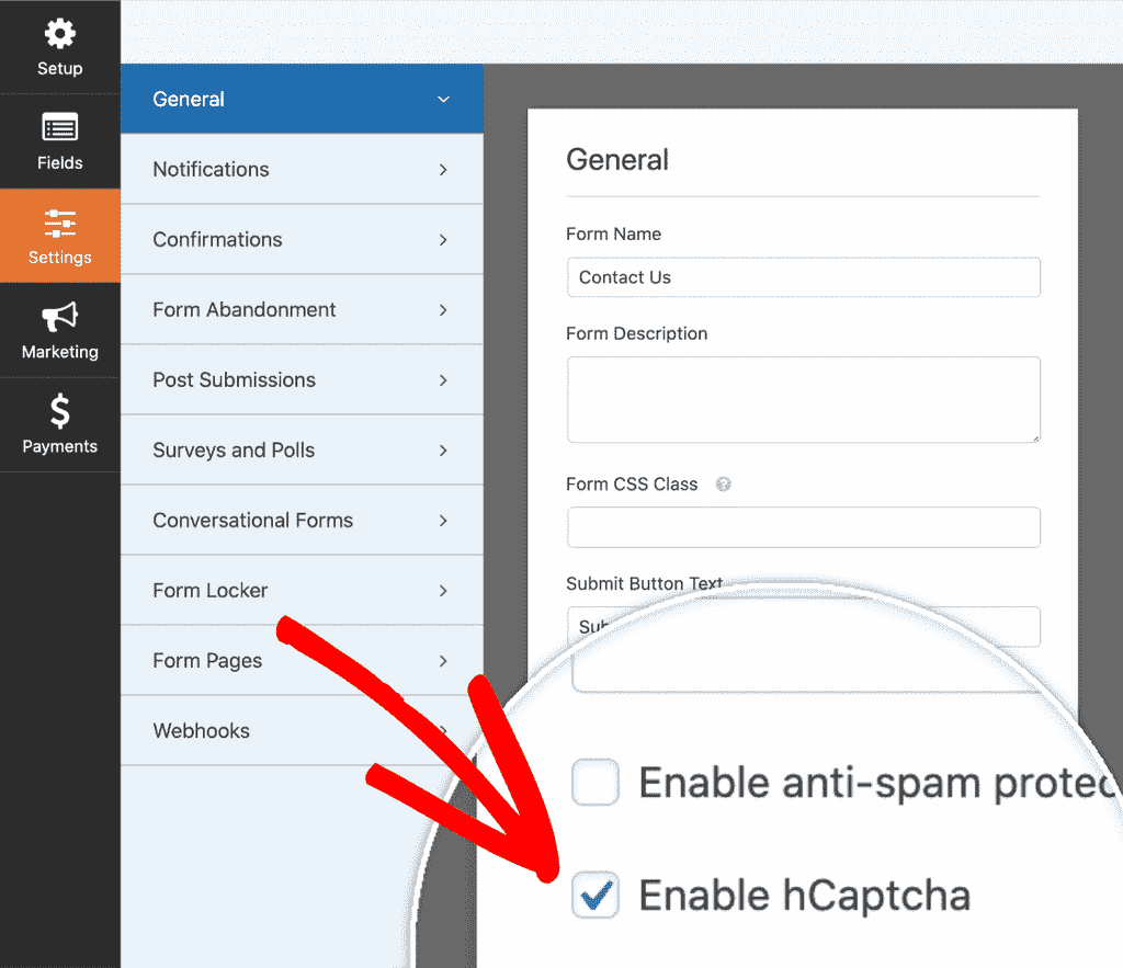 Enable hCaptcha Within Settings