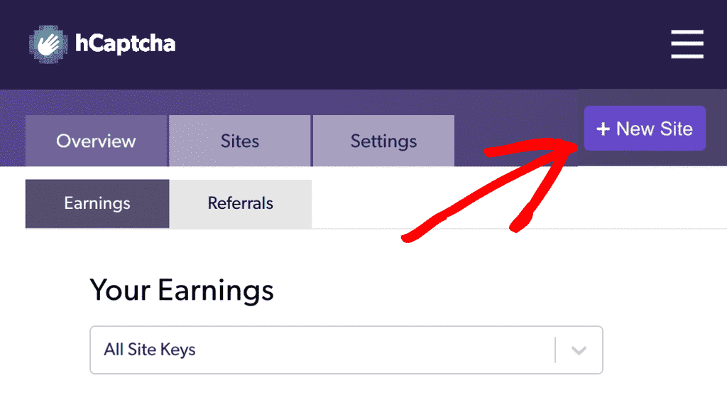 Add New Site in hCaptcha