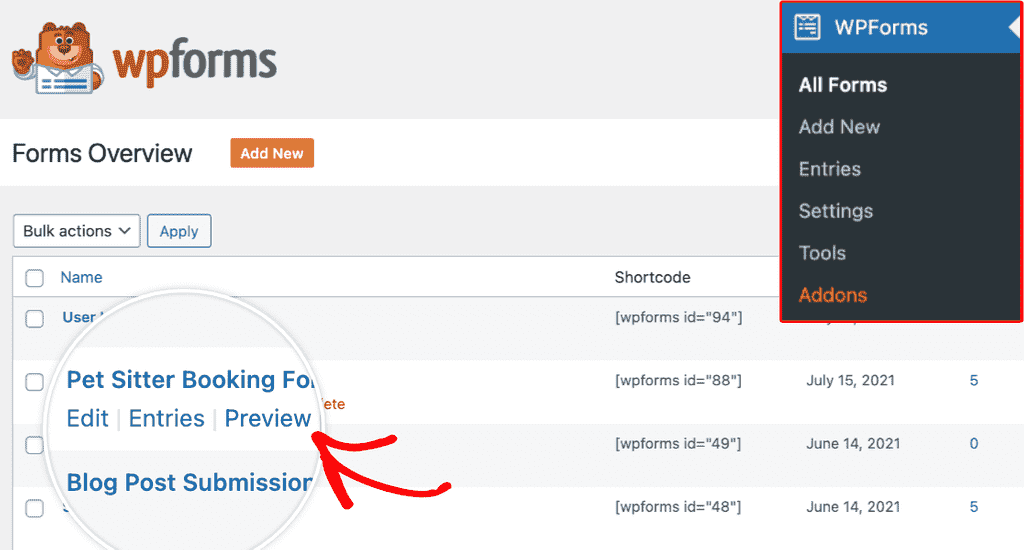 Previewing Form For Testing