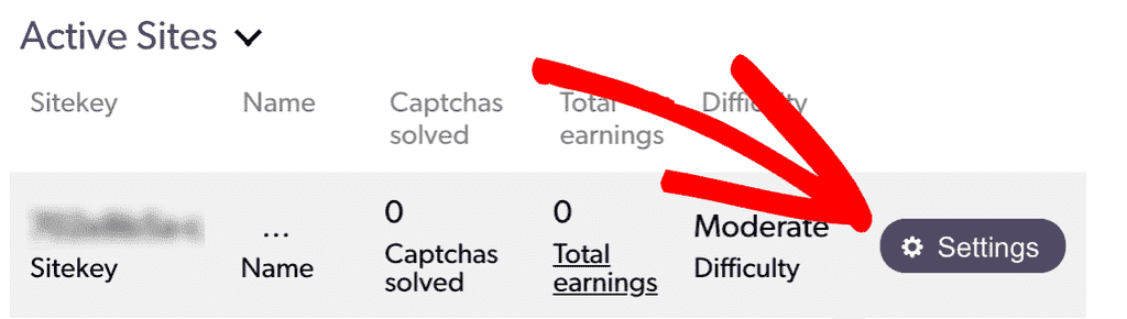 SiteKey’s settings in hCaptcha