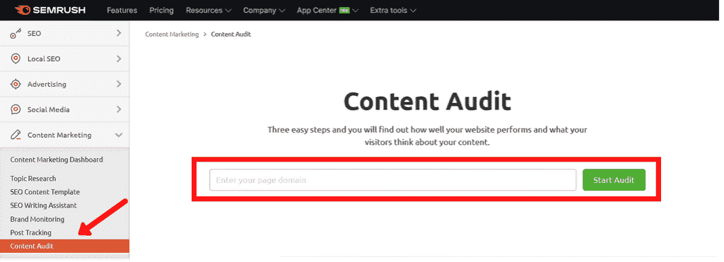 Semrush Content Audit Step 1