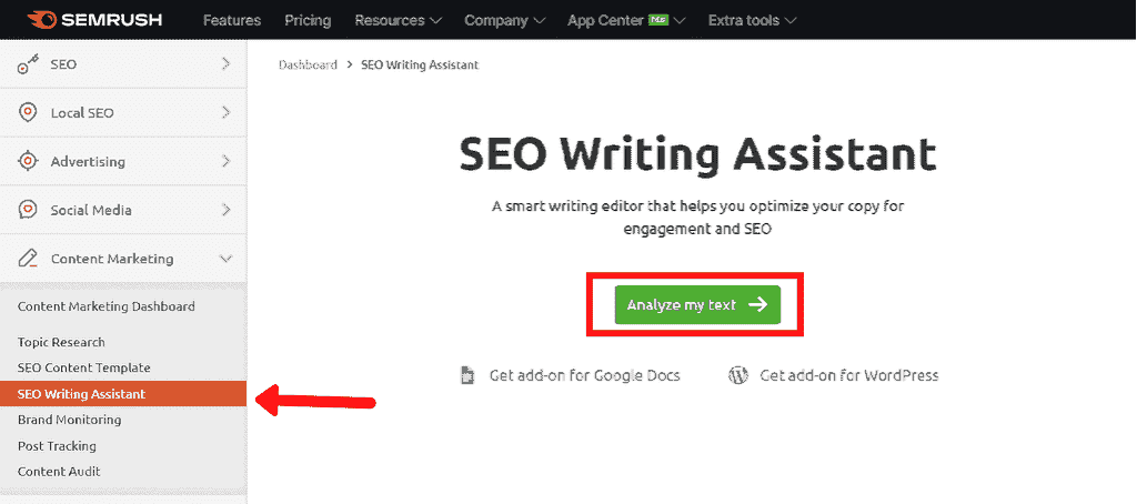 Semrush SEO Writing Assistant Onsite Step 1