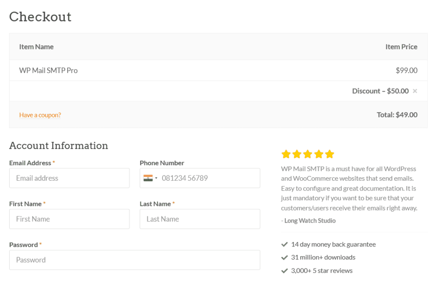 WP Mail SMTP Black Friday Checkout Page