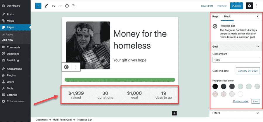 GiveWP Configurable Fundraising Goals