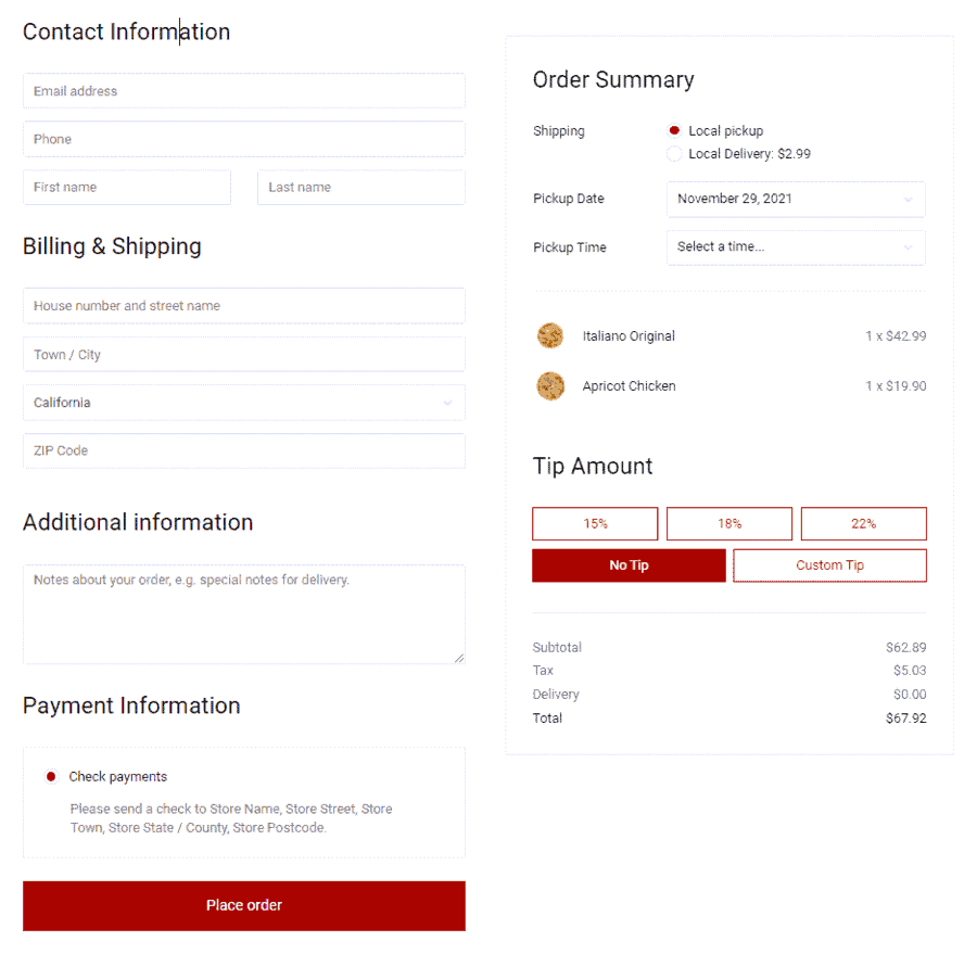 Checkout Page Orderable
