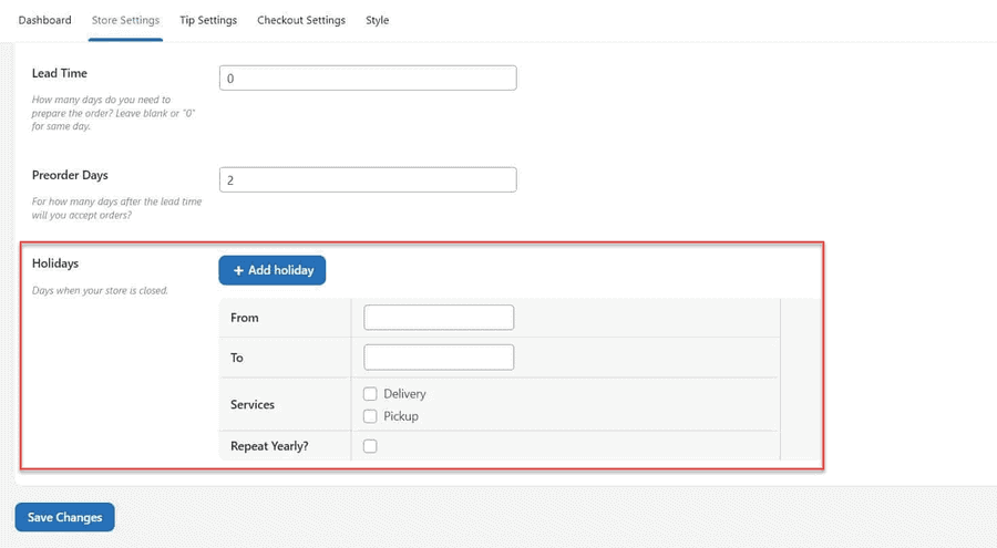 Holiday Scheduling Settings