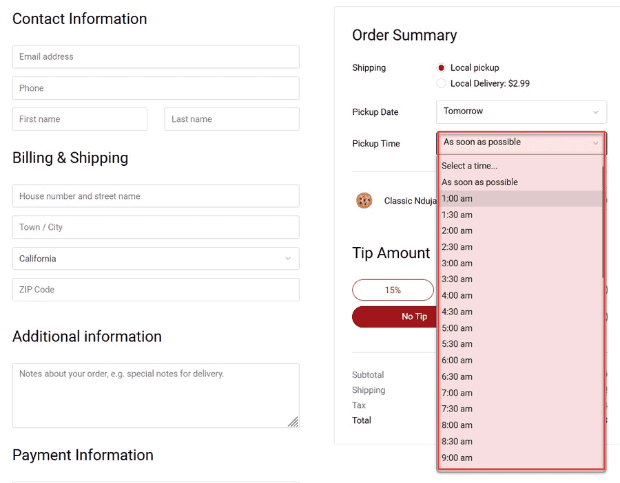 Time Slot for Pickup and Delivery