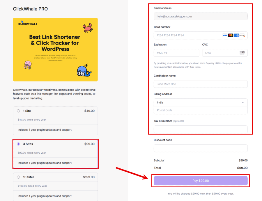 ClickWhale Checkout Page