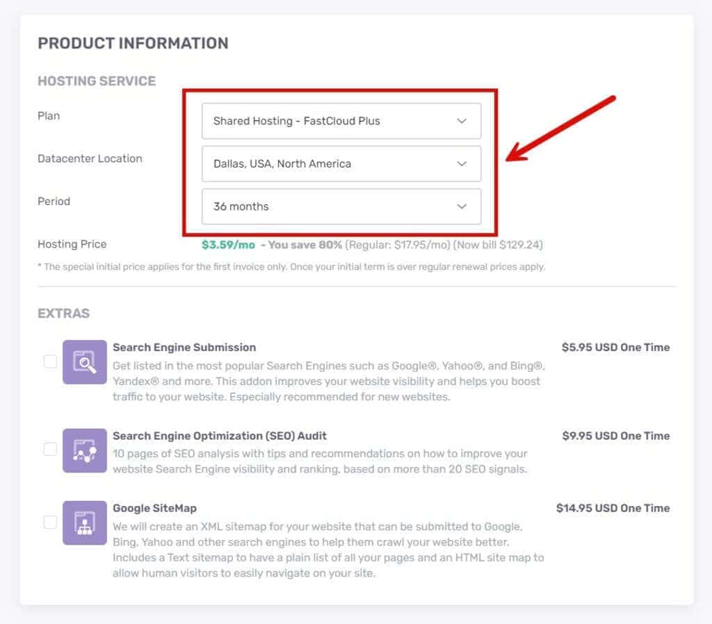 FastComet Hosting Package Information Setup