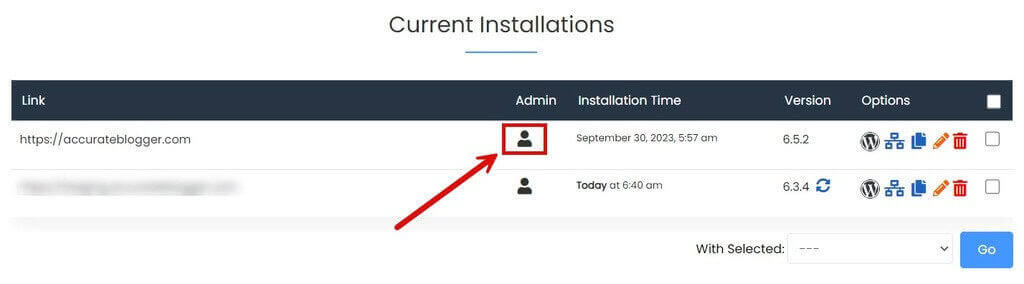 WordPress Admin Login through Softaculous