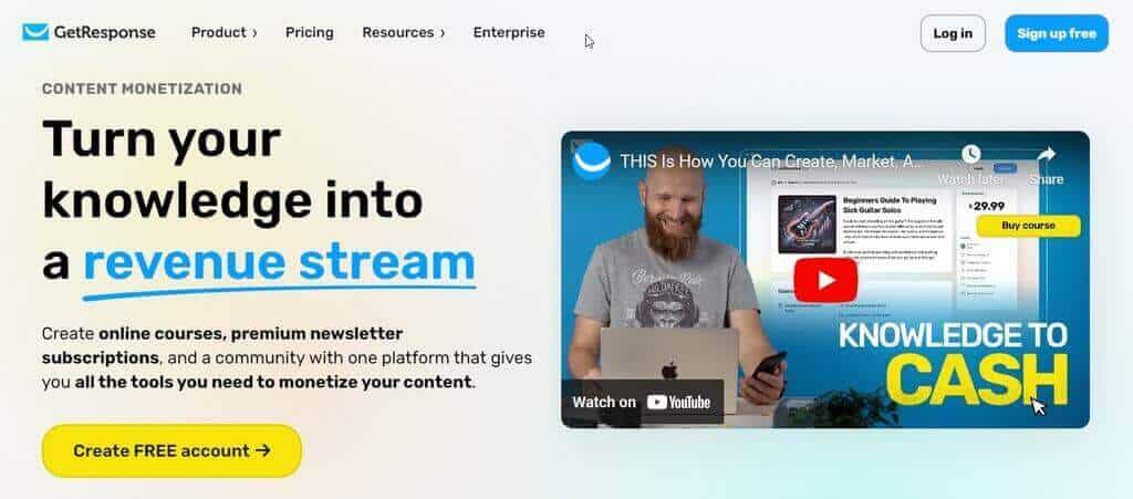 GetResponse Content Monetization Platform Homepage